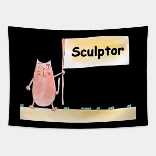 Sculptor, profession, work, worker, professional, cat, humor, fun, job, humorous, watercolor, animal, character Tapestry