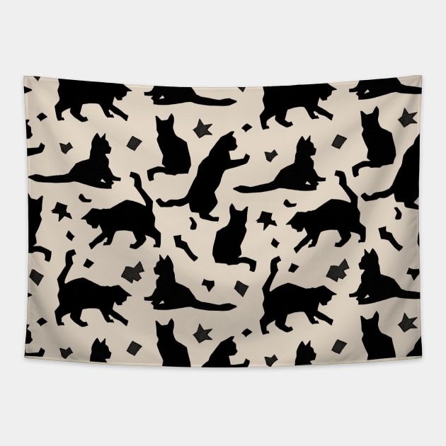 Black Matisse Cats Tapestry by Carolina Díaz