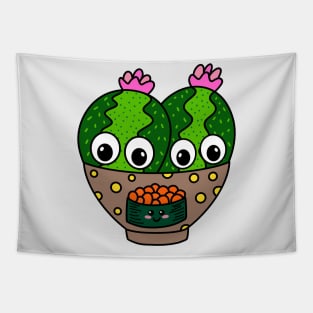 Cute Cactus Design #279: Cute Cacti In Fish Egg Sushi Bowl Tapestry