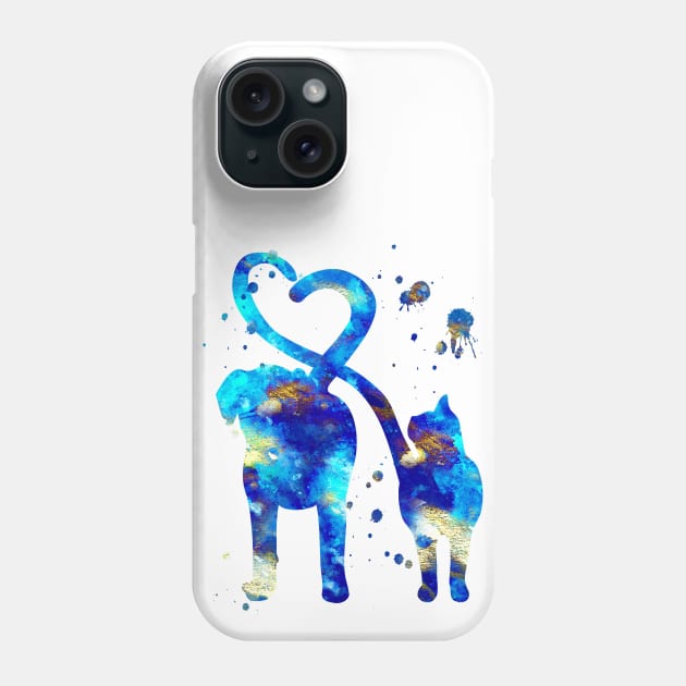 Cat and Dog With Heart Tails Watercolor Painting 3 Phone Case by Miao Miao Design