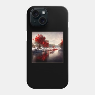 Red leaves on snow Phone Case