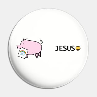 Jesus and Pink Pig Essential Worker Rainbow Pin