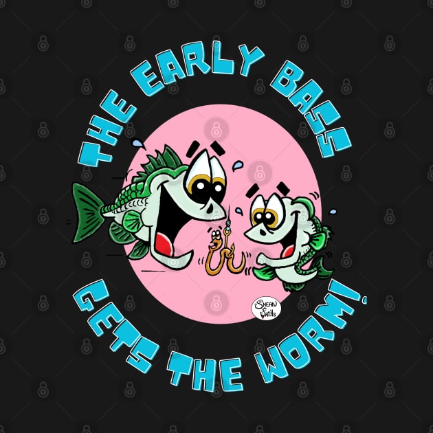 The early bass gets the worm! dark Tee Fritts Cartoons by Shean Fritts 