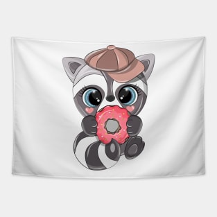 Trash panda with cute donut Tapestry