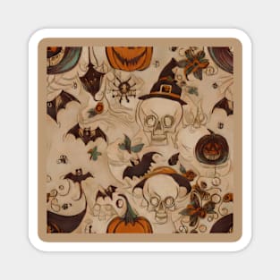Vintage, retro, cottagecore, Victorian, Halloween aesthetic, pumpkin, skull Magnet