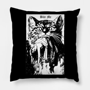 Bite Me Gothic Cat Black Halloween Horror Cult Shirt Mug Tapestry Sticker Pin + More Pillow