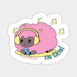 Cute pink sheep listening to music Magnet