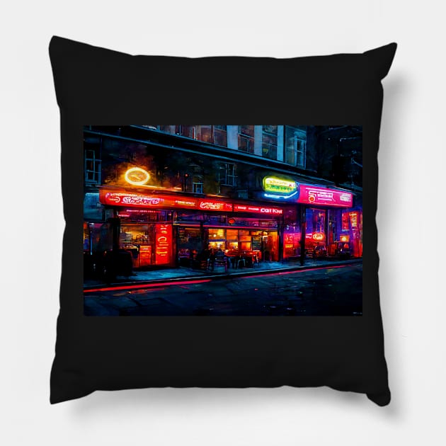 London City Street View At Night In Neonlight / London, England Pillow by Unwind-Art-Work