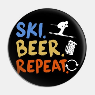 Ski Beer Repeat Funny Distressed Pin