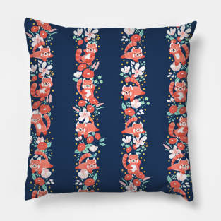 Red Panda Floral Rows Pillow