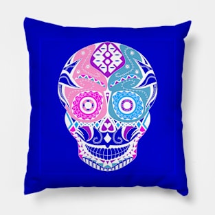 blue candy skull mexican ecopop pattern smile Pillow