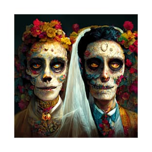 Day of the Dead wedding couple in bright colors. T-Shirt