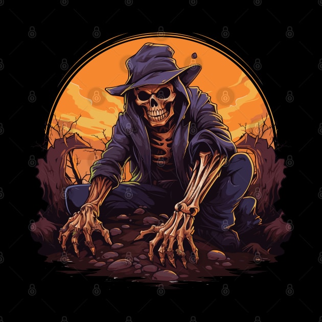 Creepy Skeleton Gravedigger - Halloween Gift For Gravedigger by PaulJus