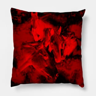 Horses and surreal mist in red and black Pillow