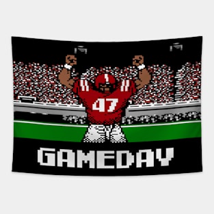 Crimson and Cream Football Gameday Retro 8 Bit Linebacker Tapestry