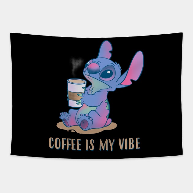 Alien Is My Vibe by Leepianti Funny Cute Pastel Color Alien Drinking Cofee Tapestry by leepianti