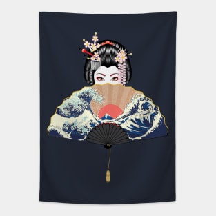 The Great Wave off Kanagawa fan and geisha Tapestry