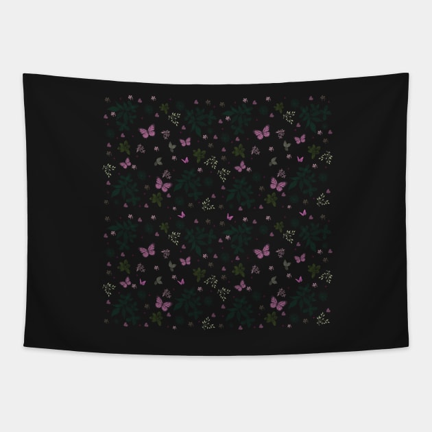 Seamless pattern w. Butterflies and flowers II lavender Tapestry by CreaKat