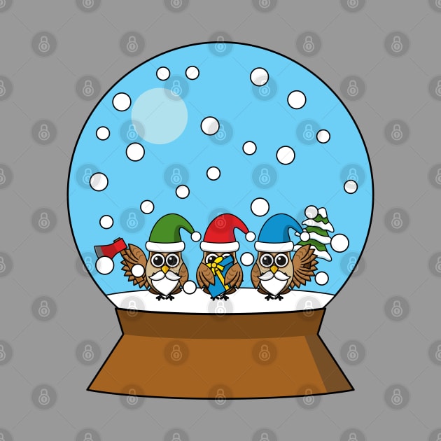 Snow Globe with Three Gnome Owls by BirdAtWork