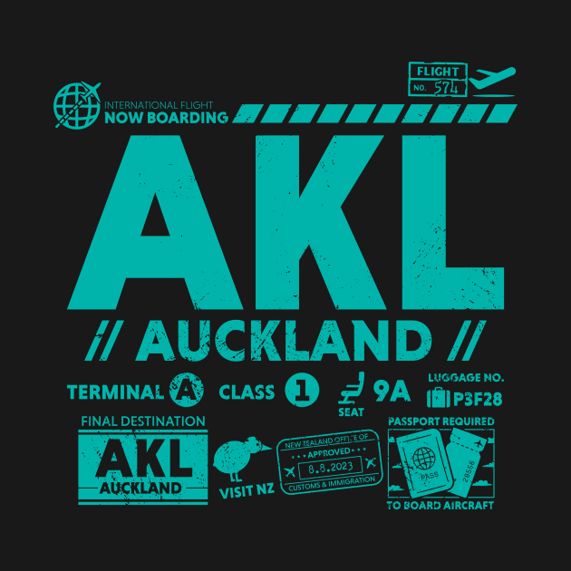 Vintage Auckland AKL Airport Code Travel Day Retro Travel Tag New Zealand by Now Boarding