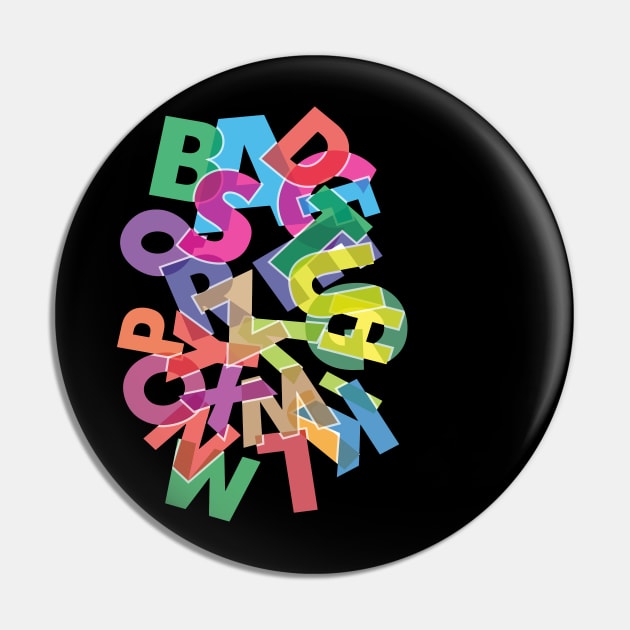 Bright dancing alphabet letters Back To School Pin TeePublic
