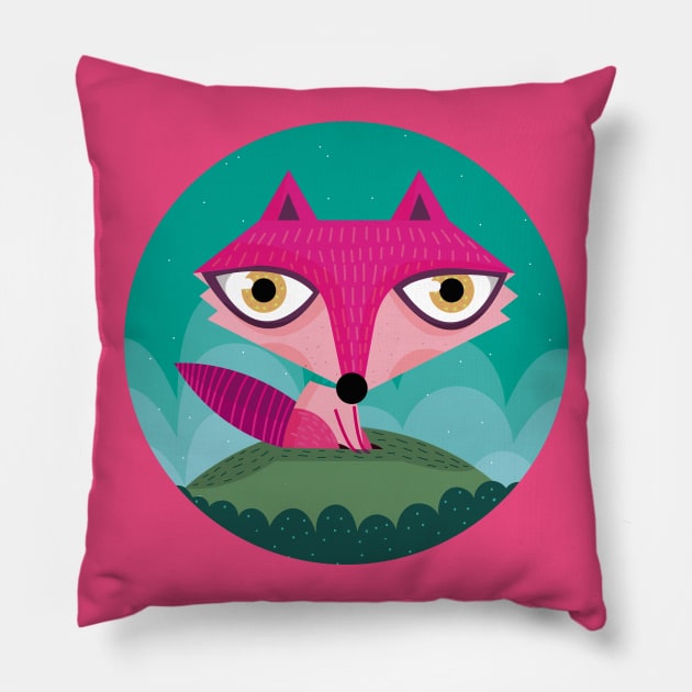 Hot pink fox Pillow by Mjdaluz