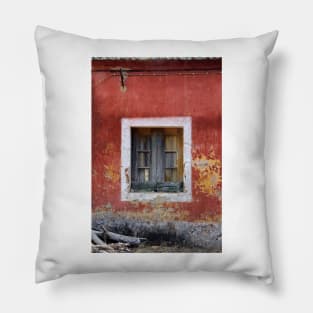 Window and facade of abandoned house in the Algarve Portugal Pillow