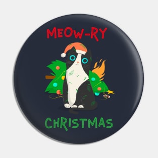 Meow-ry Christmas (Merry Christmas) Christmas Cat Tree Disaster Pin