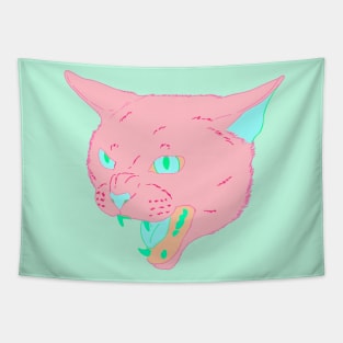 Vaporwave Cat - Strawberry Tapestry