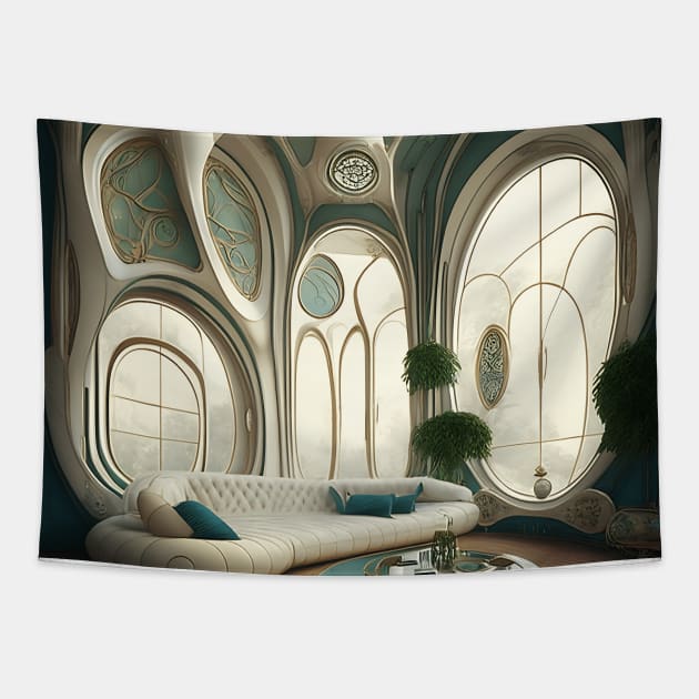 [AI Art] My future living room, Art Nouveau Style Tapestry by Sissely