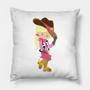 Cowgirl, Sheriff, Western, Country, Blonde Hair Pillow