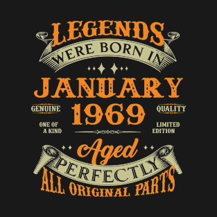 54th Birthday Gift Legends Born In January 1969 54 Years Old T-Shirt