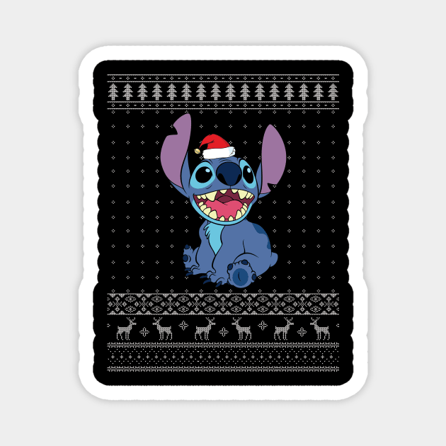 Lilo And Stitch Christmas Knit Pattern Magnet by Bevatron