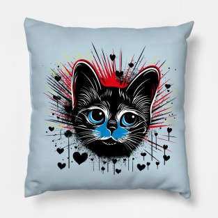 Expressionist black cat hearts design love for cat owner gift Pillow