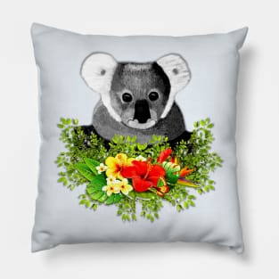 Cute Koala with Flowers and Butterfly Pillow