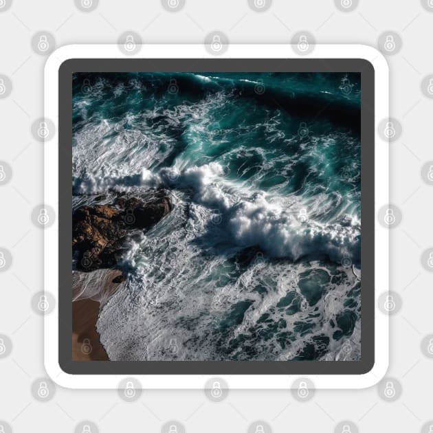 Rough sea waves white and rocks Magnet by Andrew World