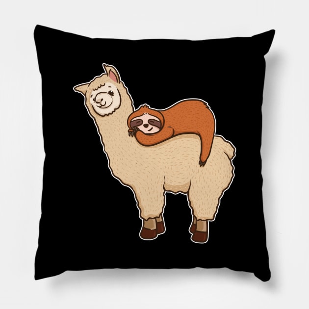 Cute & Funny Sloth Sleeping on Llama Friend Pillow by theperfectpresents