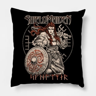 Norse Viking Shieldmaiden Female Warrior Vegvisir Pillow