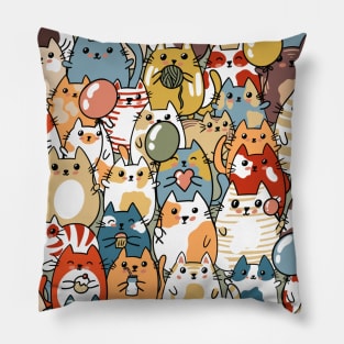 A collection of colourful cute cats repeat pattern Pillow