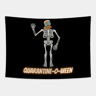 Quarantine-O-Ween Skeleton Funny Halloween Costume 2020 Bones Quarantine Mask Radioactive Skeleton Easy Costume Skeleton Waving Tapestry