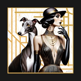 Greyhound And Lady Art Deco Style T-Shirt