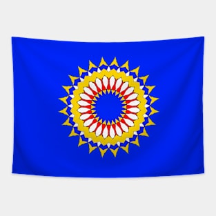 Sun and Mandala Shape in Primary Colors Tapestry