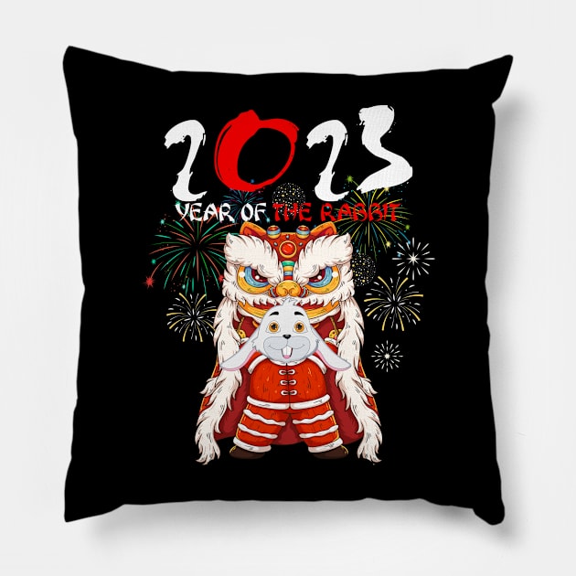 Dabbing Bunny Year Of the Rabbit 2023 Chinese New Year 2023 Pillow by Jhon Towel