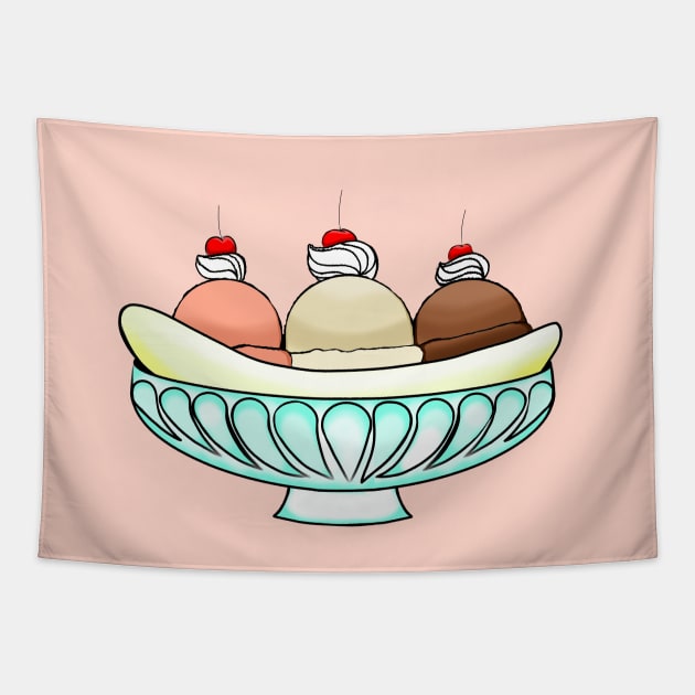 Banana Split Ice cream Sundae Tapestry by Art by Eric William.s