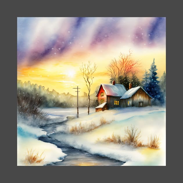 Chritsmas Snow Winter Watercolor Landscapes series 12 by Mi Styles