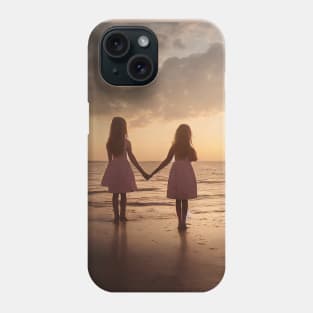 Two girl waits at sea holding hands Phone Case