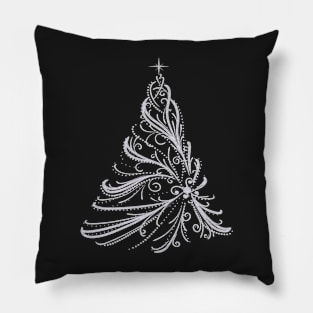 Elegant White Swirl Christmas Tree Pillow
