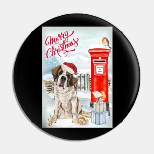 Saint Bernard Merry Christmas Santa Dog Holiday Greeting Pin