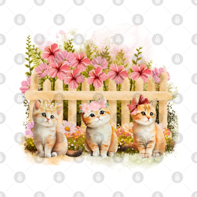 Watercolor Floral Fairytale Kittens by HoldenFamilyDesigns