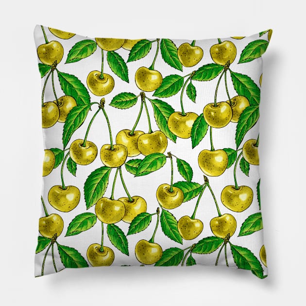 Yellow cherries on white Pillow by katerinamk